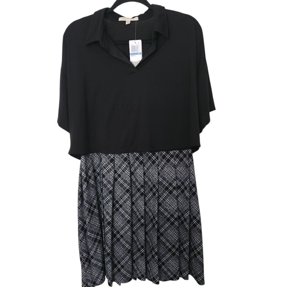 Kingston Grey Womens Juniors Black and Gray Plaid Pleated 2-Piece Dress Size XL
